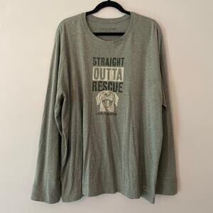 Life Is Good Gray Long Sleeve Shirt Straight Outta Rescue Dog Crusher Tee XXL
